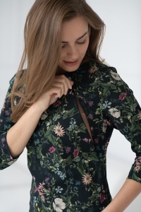 Sukienka do karmienia Milky Classic rękaw 3/4 czarna w kwiaty