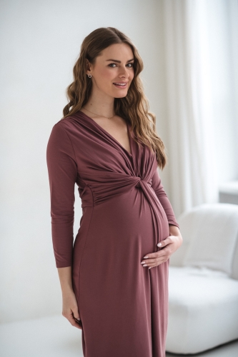 Świąteczna sukienka ciążowa i do karmienia Loop rękaw 7/8 rose brown