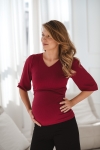 Bluzka ciążowa i do karmienia z dzianiny w prążek Milky Puff bordowa
