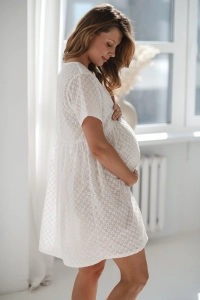 Koszula nocna do karmienia i ciążowa Flower Power biała