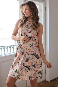 Elegancka sukienka ciążowa i do karmienia Mama MiA! pudrowy róż w kwiaty