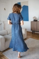 Wiosenna i letnia sukienka ciążowa i do karmienia piersią w długości MIDI Lovely Dress w kolorze granatowym typu jeans blue