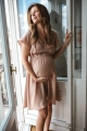 Sukienka Lovely Dress beżowa kreszowana ciążowa i do karmienia piersią z zamkami do karmienia, krótki rękaw