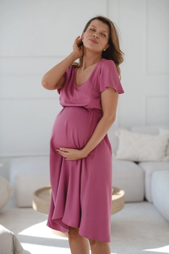 Sukienka ciążowa i do karmienia Lovely Dress Midi krótki rękaw indyjski róż