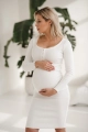 Sukienka ciążowa i do karmienia z dzianiny w prążek Tummy śmietankowa