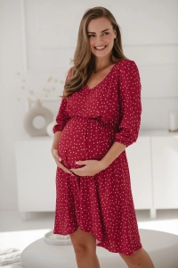 II gatunek - sukienka ciążowa do karmienia Lovely Dress rękaw 3/4 czerwona w groszki