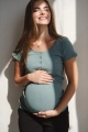 Bluzka ciążowa do karmienia w prążek krótki rękaw Tummy patynowa