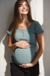 II gatunek - Bluzka ciążowa do karmienia prążkowana krótki rękaw Tummy patynowa