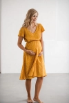 II gatunek - Sukienka ciążowa i do karmienia Lovely Dress Midi krótki rękaw musztardowa w groszki