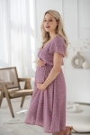 II gatunek - Sukienka ciążowa i do karmienia Lovely Dress Midi krótki rękaw liliowy róż w groszki
