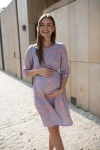 Sukienka ciążowa do karmienia Lovely Dress rękaw 3/4 różowe kwiaty na błękicie
