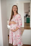 Sukienka ciążowa do karmienia Lovely Dress Midi rękaw 3/4 w duże różowe kwiaty
