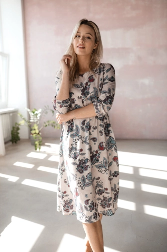 Sukienka ciążowa Lovely Dress Midi rękaw 3/4 paisley na szarym