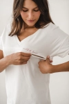II gatunek - Bluzka ciążowa i do karmienia M-Shirt V-neck kremowobiała z haftem milk & love