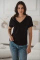 Czarny t-shirt do karmienia v-neck