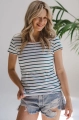 Bluzka ciążowa i do karmienia Milk Shirt krótki rękaw w biało-zielone paski