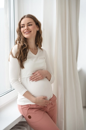 Bluzka ciążowa i do karmienia Milk Shirt biała rękaw 7/8