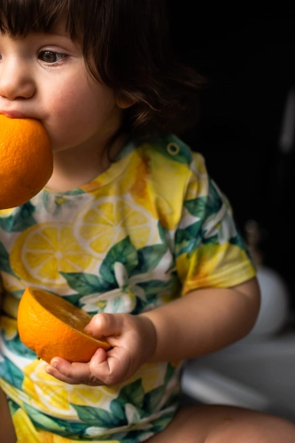 Body z krótkim rękawem w print w cytryny
