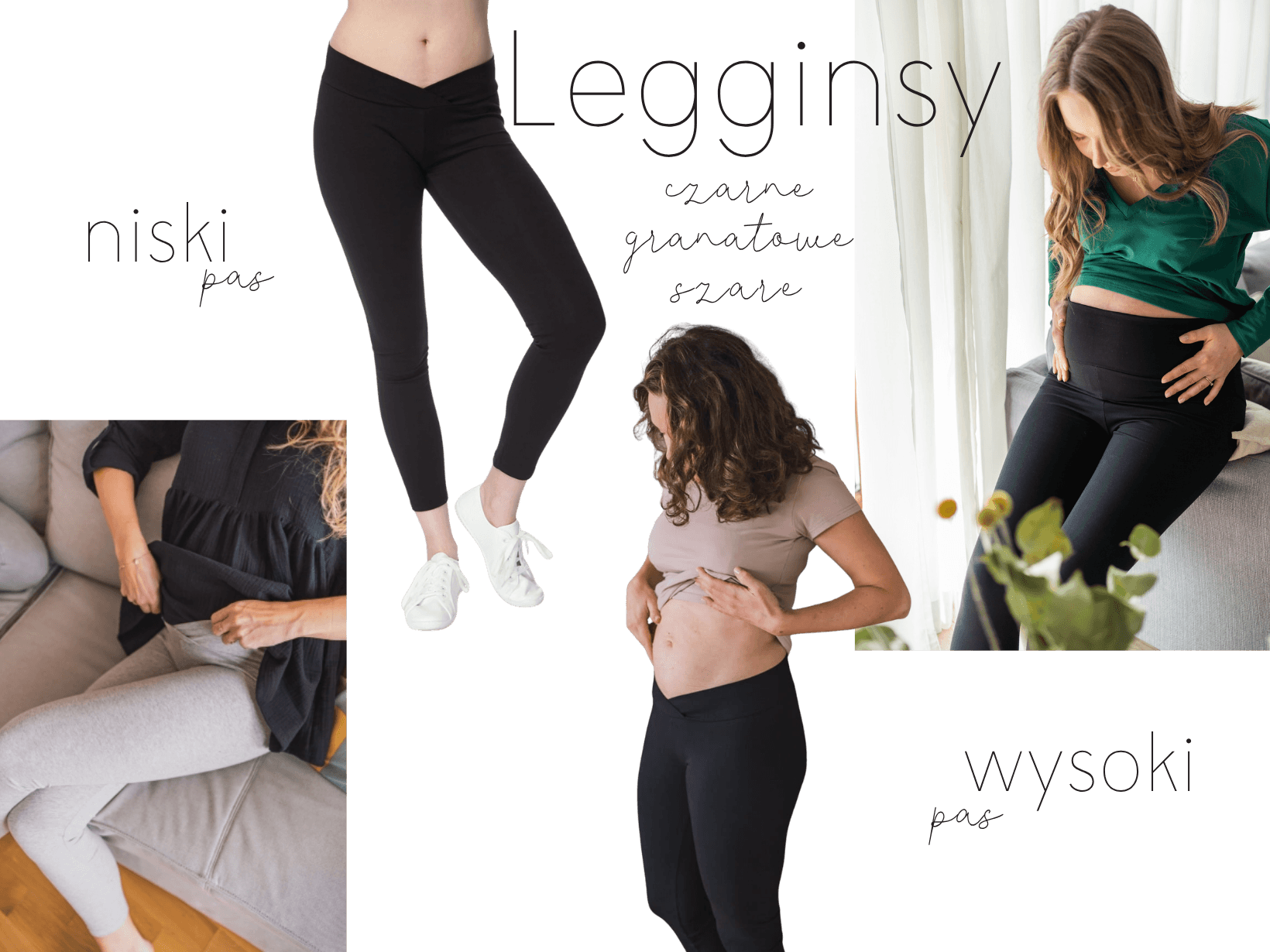 Legginsy ciążowe milk & love z wysokim i niskim pasem – dostępne kolory