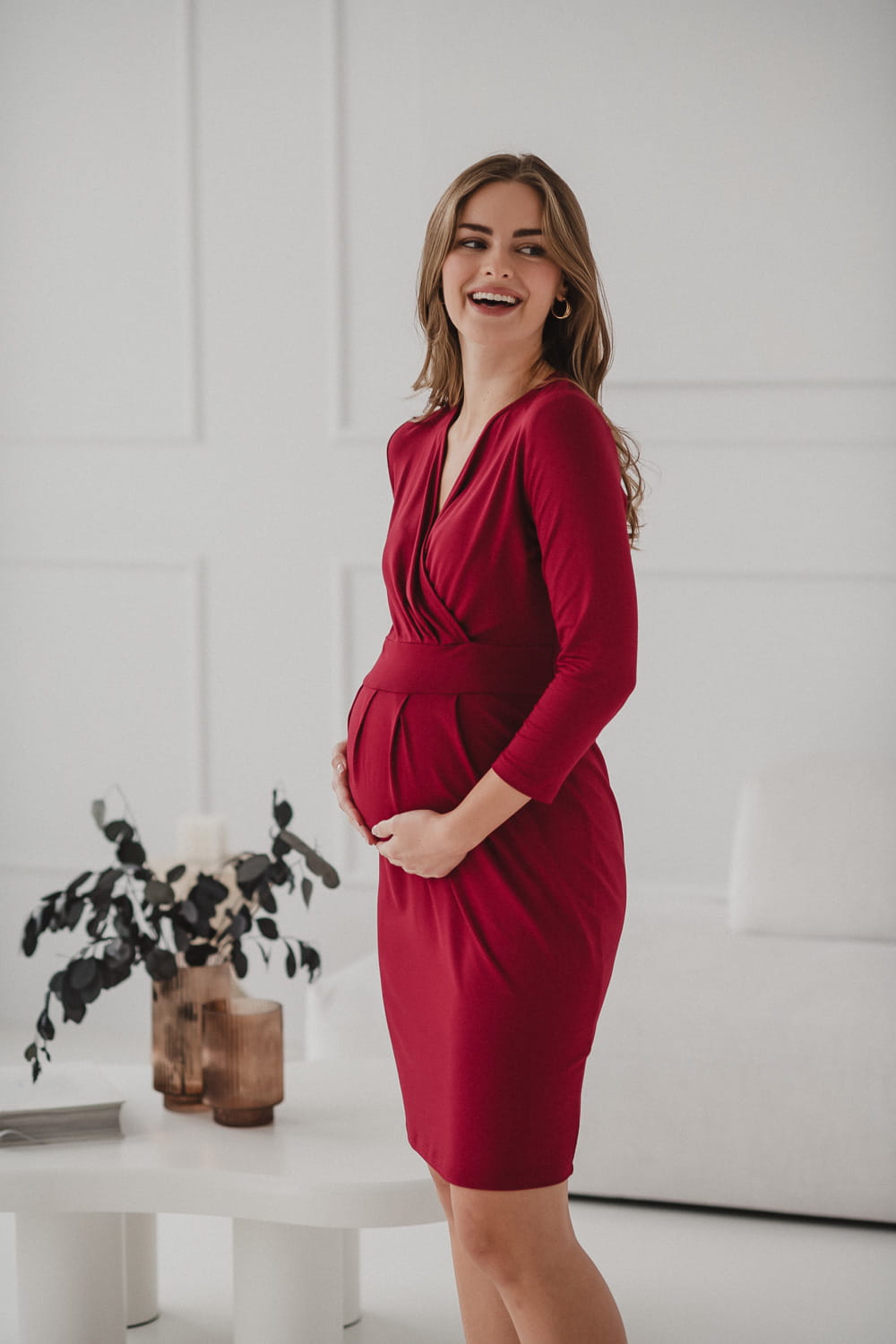 Sukienka Grow With Me rękaw 7/8 bordowa
