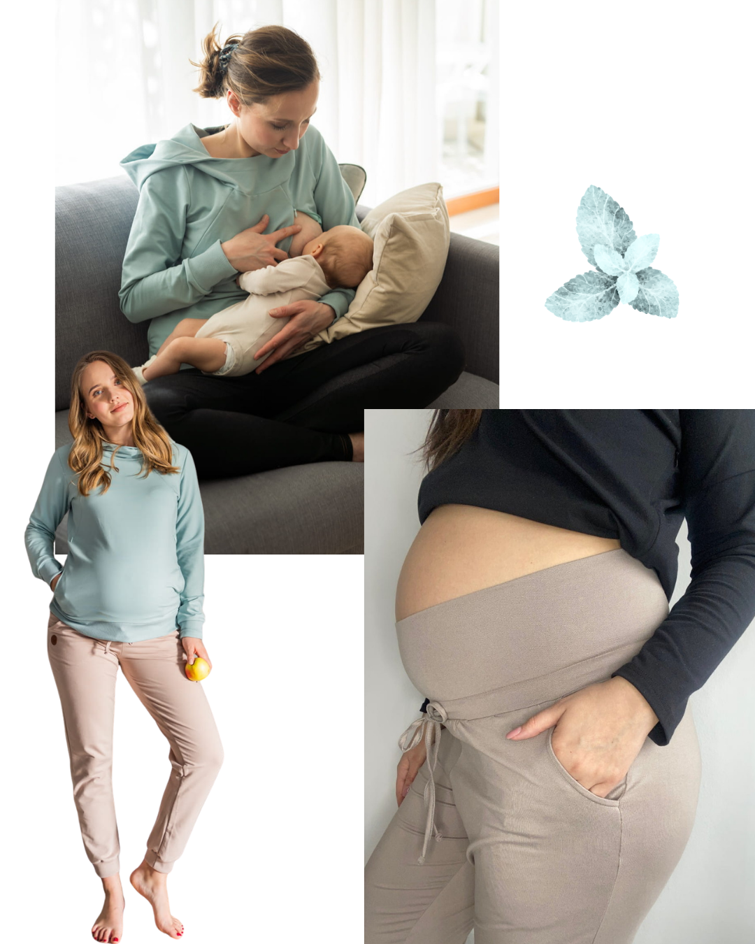 Zestaw dresowy ciążowy Mięta i Beż milk & love